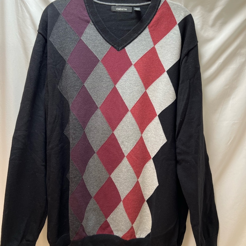 Claiborne Black and Red V-Neck Sweater